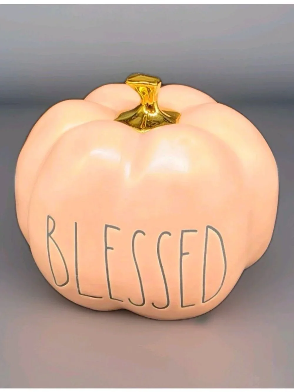 Rae Dunn “BLESSED” Salmon Pink  Pumpkin With Gold Stem Fall Thanksgiving Boho
